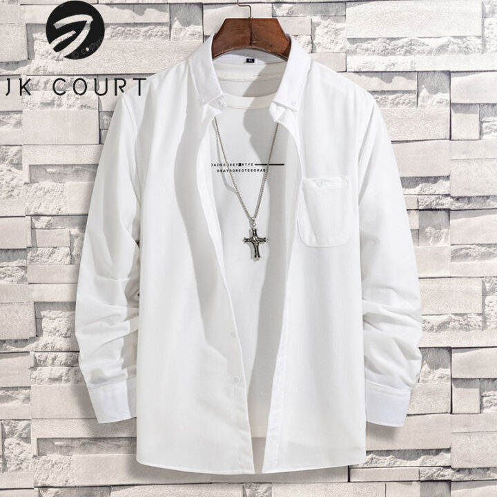jk-court-เสื้อเชิ้ตลำลองฤดูใบไม้ผลิและสีเข้มของฤดูใบไม้ร่วงแขนยาวเสื้อทรงหลวมผู้ชาย