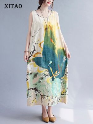 XITAO Dress Loose  Women Casual Sleeveless Print Dress