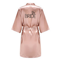 Wedding Party Team Bride Robe With Black Letters Kimono Satin Pajamas Bridesmaid Rose Gold Pink Bathrobe