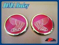 HONDA MONKEY SIDE FUEL TANK ALUMINIUM "RED" &amp; "GOLD" EMBLEM SET PAIR // โลโก้ฮอนด้า สัญลักษณ์ฮอนด้า อลูมิเนียม พื้นสีแดง ขอบทอง พร้อมกาวติด สินค้าคุณภาพดี