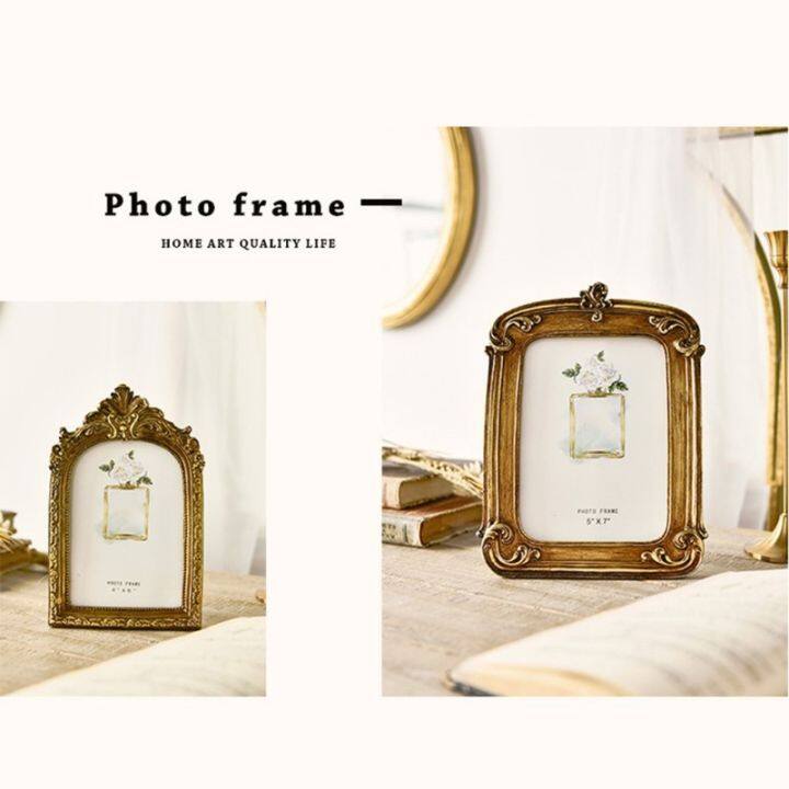 royal-court-style-photo-frame-light-luxury-imitation-wood-bedroom-wall-hangings-resin-golden-home-desktop-picture-frame