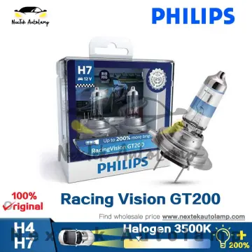 Philips Racing Vision GT200 H4 H7 12V +200% Brighter Light Car Halogen  Headlight Original Auto Lamps High Low Beam ECE, 2pcs
