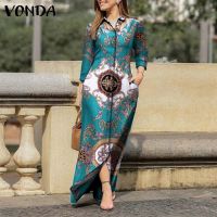 VONDA สตรีวินเทจเสื้อพิมพ์ลายชุดแขนยาวดอกไม้ชุดเดรสทูนิกเสื้อยืด (สาเหตุตะวันตก)