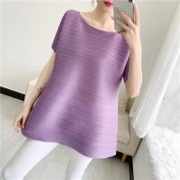 2023 Hot High-end Miyake tops new large size slimming foreign trade casual shirts loose chic short-sleeved irregular t-shirts for women summer