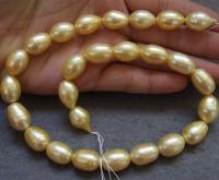 KKGEMS 1PC Cultured rice Freshwater Pearl Beads Golden Color natural 11x14mm 15 Inch Strand