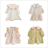 RJ 2021 Spring New Childrens Dress Korean Cartoon Lapel Princess Dress Childrens Dress Western Style Baby Dress