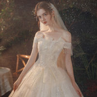 ชุด Starry Sky Main Wedding Dress New Wedding Dress Bride Graceful Mori Super Fairy Dream French Floor-Length H224 ชุด แต่งงาน