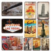 Vintage Florida New York Landmark อาคารป้ายโลหะดีบุก Chic โปสเตอร์ Plaque Home Wall Decor Decor