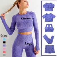 Seamless Yoga Set Womens tracksuit Sport Outfit Long Sleeve Custom Logo Sportswear fitness Gym Clothing summer Leggings suit