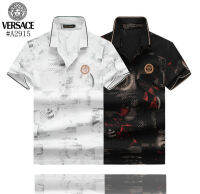 ♥(ภาพจริง)♥2022ใหม่ Versace∮ Men S Fit อย่างเป็นทางการปกเสื้อโปโลแขนสั้นฤดูร้อนที่มีคุณภาพสูงแฟชั่นเต็มร่างกายพิมพ์ผ้าฝ้าย100% เสื้อโปโลลำลองเสื้อยืด