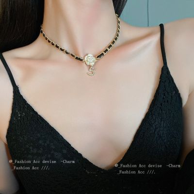 [COD] Diamond-encrusted digital flower leather winding pearl necklace Korean personality design sense niche all-match female