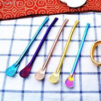 ✗﹉ 1PC 304 Stainless Steel Straw Spoon Reusable Coffee Mixing Spoon Hot Drink Spoon Residue Juice Flower Tea Filter Horse Tea Spoon