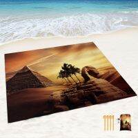 Egyptian Pyramids Print Beach Blanket Sandproof Compact Beach Mat Lightweight Durable Picnic Blanket for Camping Beach Vacation Sleeping Pads