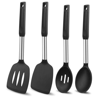 Silicone Cooking Spatulas and Spoons Heat Resistant Silicone Cooking Utensils Set Non Stick Large Kitchen Spatula