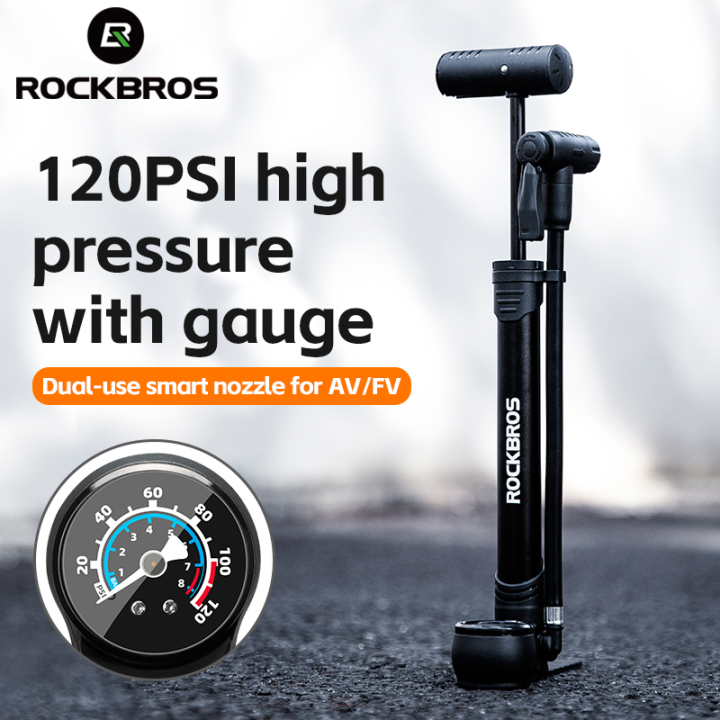 ROCKBROS Portable Bike Pump With Gauge 120 PSI High Pressure Aluminum