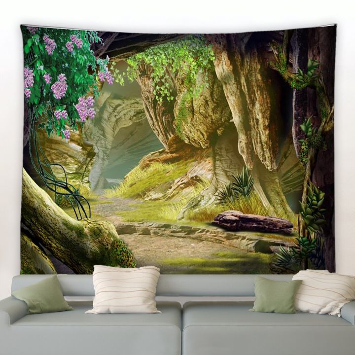 ผ้าห่มแขวนผนังขนาดใหญ่ลายศิลปะการตกแต่งห้องนอนให้สวยงามชายหาดป่าดิบชื้นที่สวยงามในพรมลายดอก