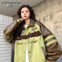 EERSHENSHI แจ็กเก็ตหนังแนวสตรีทสูงสำหรับทุกเพศดีไซน์แบบ แนวสตรีทอเมริกัน