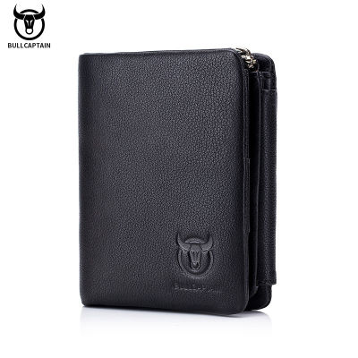 BULLCAPTAIN brand leather RFID retro wallet mens small zipper wallet card bag mens wallet clutch