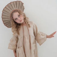 Kids Dress New European American Style Summer Baby Girls Cotton Linen Flared Sleeve Child British Casual Princess Pocket Dresses