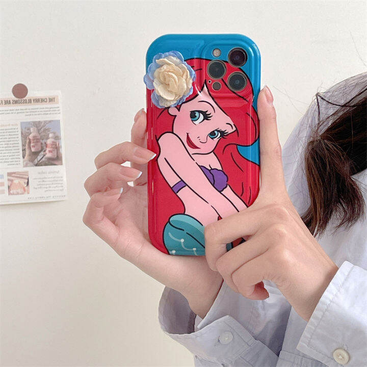 โทรศัพท์เงือกแดงสำหรับ-iphone-14promax-เคส-flower-girl-3d-สำหรับ-iphone-11promax-air-cushion-anti-drop-กรณีโทรศัพท์มือถือสำหรับ-iphone-xs-กรณีโทรศัพท์เจ้าหญิงการ์ตูนน่ารักสำหรับ-iphone13-แฟชั่นดอกไม้จ