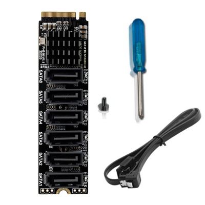 M.2 MKEY PCI-E Riser Card M.2 NVME to SATA3.0 PCIE to SATA 6Gpbsx6-Port Expansion Card ASM1166 Support PM Function