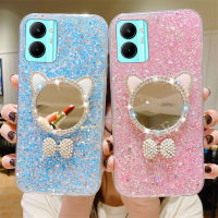 2023อินเทรนด์เคสโทรศัพท์ TPU Y36 VIVO Y02A Y27 Y78ซิลิโคนหรูหราปลอกอ่อน Hp VIVOY36 4G 5G กับ Bling Cat ลายกระจกแต่งหน้าน่ารักปกหลัง Vivo Y27 5G