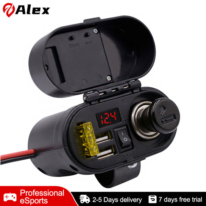 Motorcycle Usb Charger With Voltmeter Time Display Waterproof Dual Port Tow Car Mobile Phone Cigarette Universal 12V Fast Electric Vehicle Modification | Lazada PH