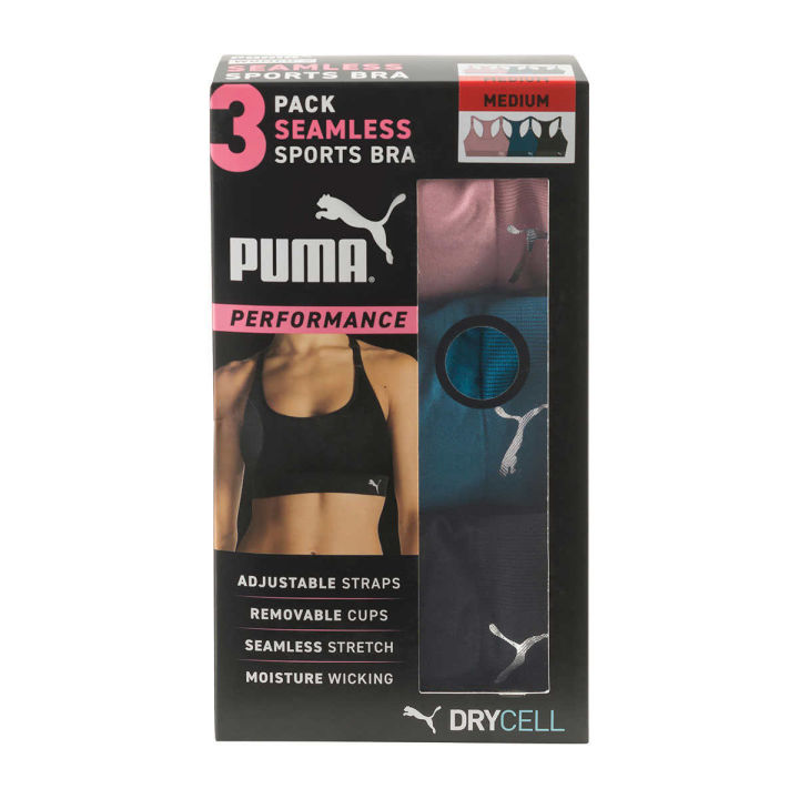 Puma Women's 2 Pack Seamless Sports Bra Removable Cups, Purple-Grey, Large