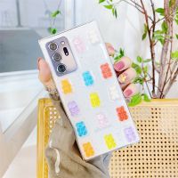 เคสสำหรับ Galaxy โทรศัพท์ลายหมีสีลูกอม3มิติ S23 S22 S21 S20 FE Note 20 Ultra 10 9 S10 Plus เคสใสซิลิโคนนิ่ม