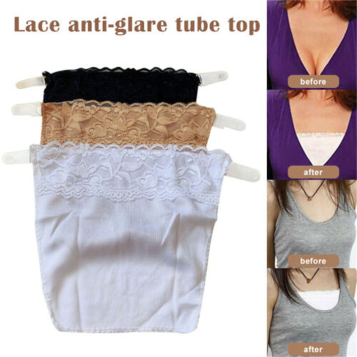 12Pcs Lady Lace Clip-on Mock Camisole Bra Insert Overlay Modesty Panel Vest  Tanks