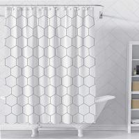 ☬ Geometric Fabric Shower Curtain for Bathroom Grid Honeycomb Pattern Black White Grey Bathroom Curtain Polyester Fabric Decor