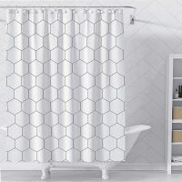 № Geometric Fabric Shower Curtain for Bathroom Grid Honeycomb Pattern Black White Grey Bathroom Curtain Polyester Fabric Decor