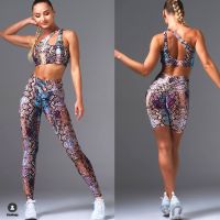 2023 Snake Skin One Shoulder Belly Sport Bra Women Yoga Sets Gym High Waist Cross Yoga Pant Fitness Leggings Exercise ActiveSuit Protective Gear