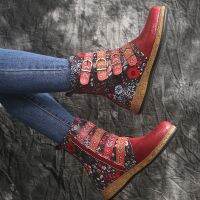 ☌✌ New Socofy Women Boots Retro Printed Metal Buckle Soft Leather Zipper Ankle Boots Ladies Shoes Women Botines Mujer 2021