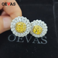 OEVAS 100 925 Sterling Silver 7*7mm Topaz Sparkling High Carbon Diamond Flower Stud Earrings For Women Wedding Fine Jewelry