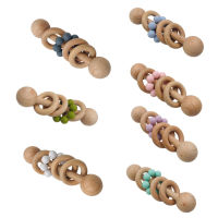 Baby Wooden Rattle Toy Silicone Beads Teether Ring Grasping Soothing Toy For Boys Girls Birthday Gifts