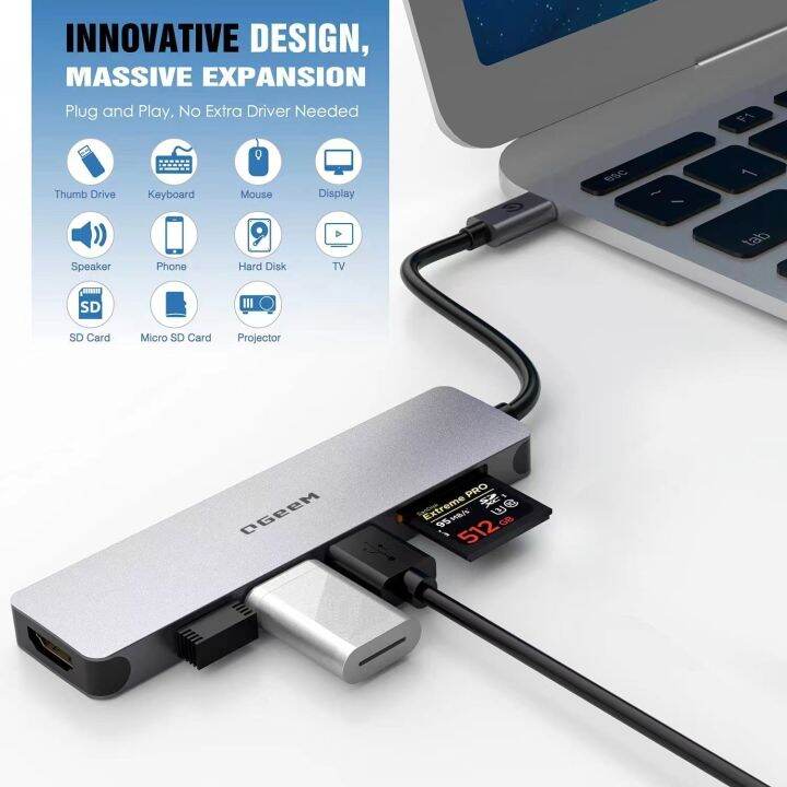 chaunceybi-usb-c-hub-multiport-6-1-aluminum-dongle-with-hdmi-output-3-3-0-ports-sd-tf-card-reader