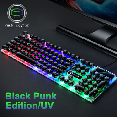 SeynLi Flash LED Gaming Keyboard Keycaps Gradient Punk Round Key Board for Samsung Xiaomi PC Laptop Wired Keyboard 104 Keys