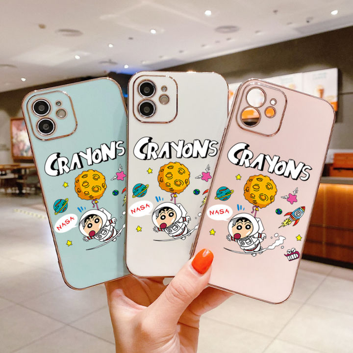 ggk-สำหรับ-oppo-a58-4g-ฟรีสายคล้องการ์ตูนนาซ่าดินสอสีชินจังปลอกหุ้มเคสโทรศัพท์ชุบหรูหราเคลือบเคสโทรศัพท์นิ่ม