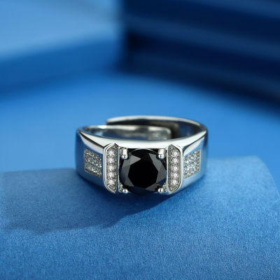 TT แหวนเพทายสีดำสำหรับผู้ชายวินเทจปรับขนาดก้าวร้าวเครื่องประดับแหวนเงินเรียบหรูวินเทจ