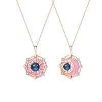 2pcs 925 Sterling Silver Pink Sun Moon Star Pendant Necklaces Set Adjustable Chain For Men Women