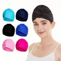 Long Hair Women Female High Elastic Swimming Cap Water Sports Swim Pool Caps Bathing Hat Dual Layer Stretchy Nylon Fabric Turban Swim Caps