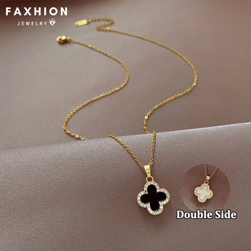 Four Leaf Clover Sideways Necklace