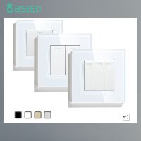 BSEED  Mechanical Light Switch Wall Power Switch On Off Switch Button Lamp Switch 1/2/3Gang 2Way With Glass Frame Home Switch Push Button