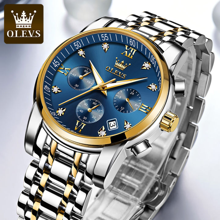 olevs-นาฬิกาชาย-สแตนเลสกันน้ำ-ของแท้100-นาฬิกาข้อมือผู้ชายเรืองแสงมัลติฟังก์ชั่น