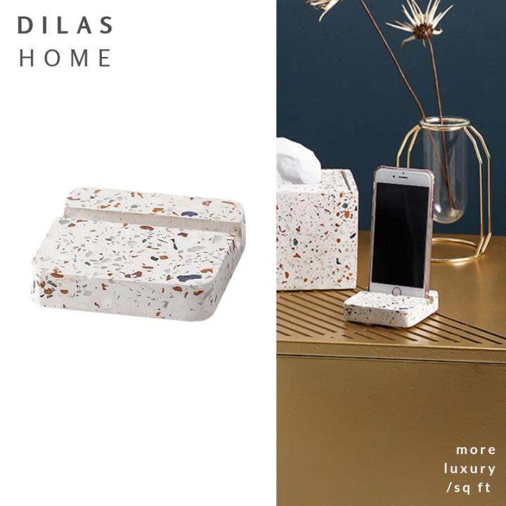 DILAS HOME Terrazzo Concrete Office Bedside Table Phone Stand Holder