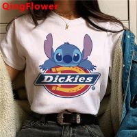 เสื้อผ้า Lilo Stitch การ์ตูน Kawaii Disney เสื้อยืดสีขาวคู่ฮาราจูกุญี่ปุ่น Ulzzang เสื้อยืด Streetwear