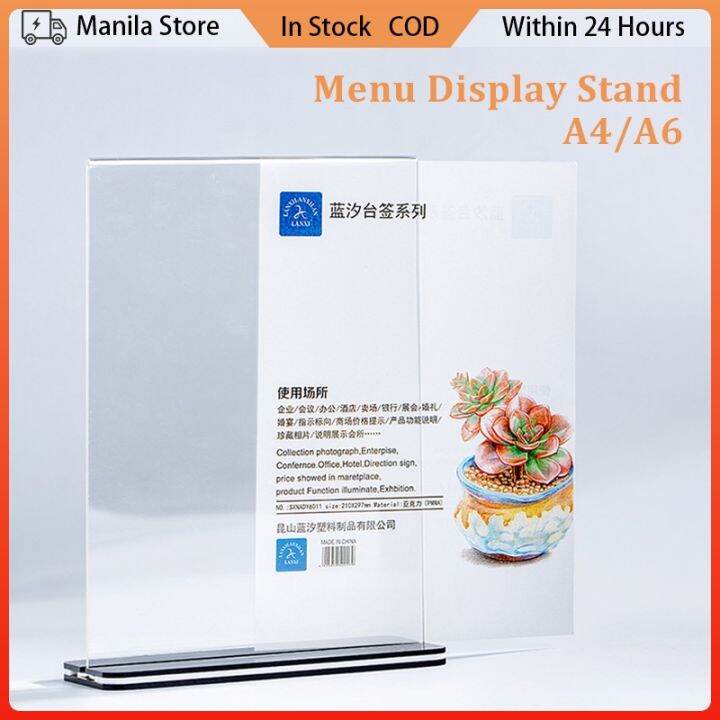 T Shape Acrylic Menu Display Stand A4 A6 Sign Holder Double Sided Menu