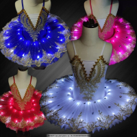 Ruoru Ballet Tutu Led Light Dance Costume Child Kids Girls Blue Pink Pancake Tutu Professional Ballet Costumes Halloween Party