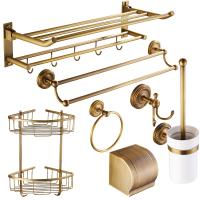 Antique Brass Bathroom Hardware Set Towel Rack Wall Mounted Towel Shelf Single Double Towel Holder Paper Holder Robe Hook Set